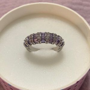 Bomb Party Ring, Wrapped in Gems, Amethyst Cubic Zirconia, Rhodium Plating